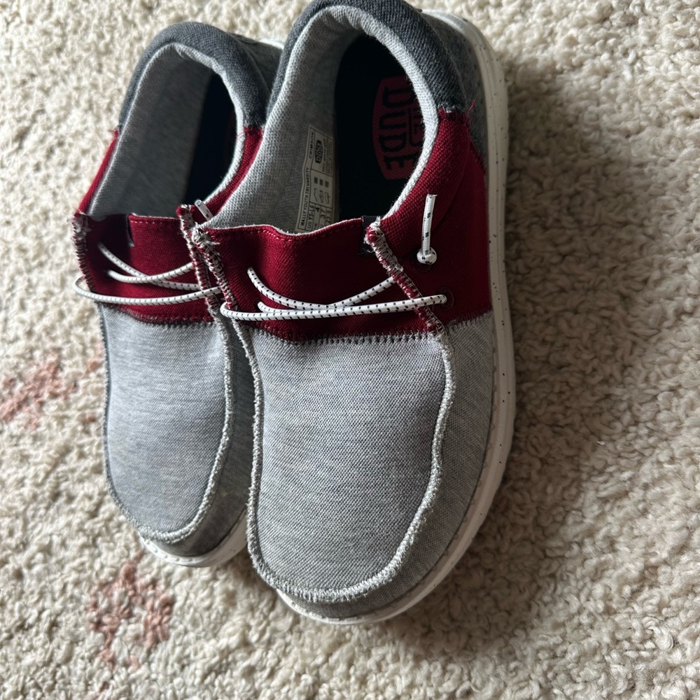 Stylish Gray and Red Kids Hey dude Shoes
